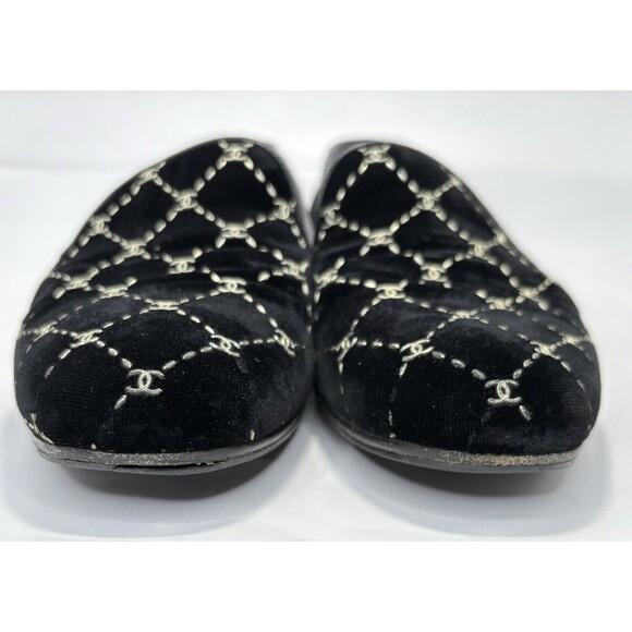 Chanel Black Velvet Loafers w/ Silver Metal CC Logo Accents 2017 EU Sz 36 6 - Picture 14 of 14